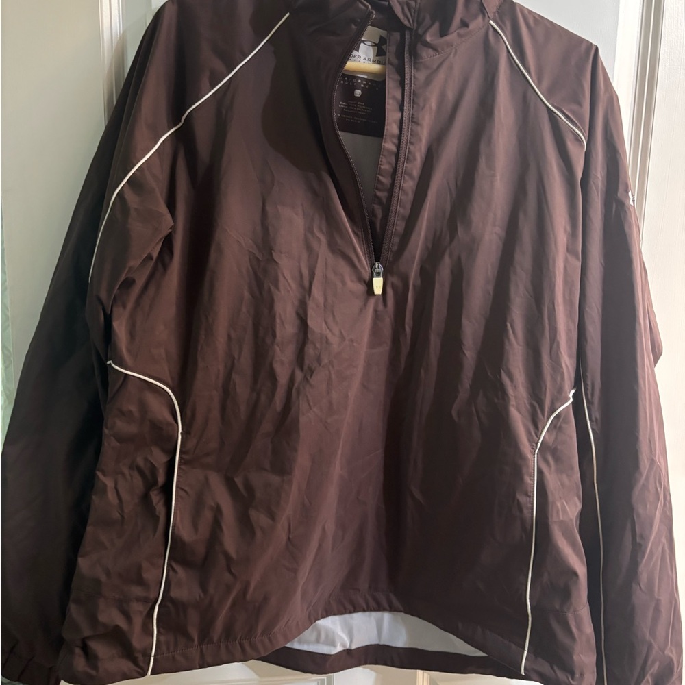Brown Windbreaker Jacket with White Trim